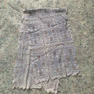 As Is antique purple lace table runner w/ red green and purple floral embroidery